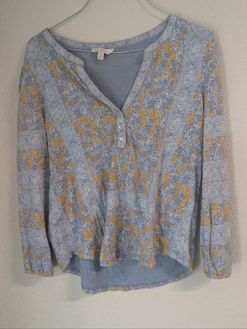 Lucky Brand Floral Henley Top S Boho Cottagecore Dainty Forest Fairy Coquette